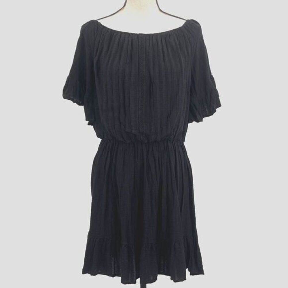 Talulah Mini Dress M Black Peasant Flutter Sleeves Elastic Shoulders Ruffle Hem